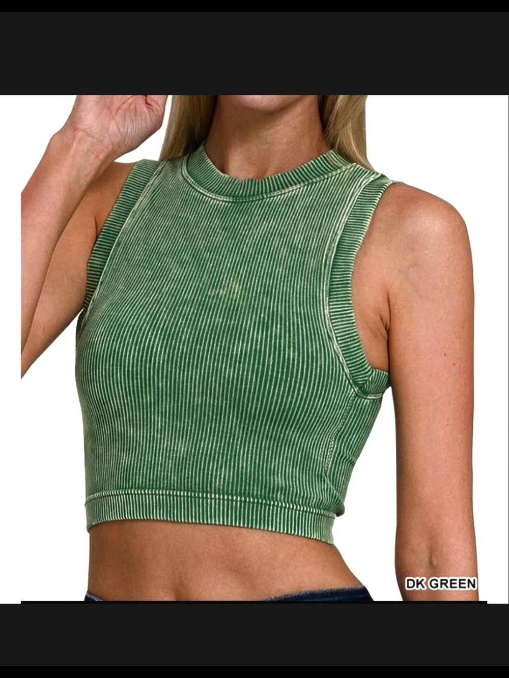 Zenana Outfitters Dark Green Ribbed Cropped Tank Top